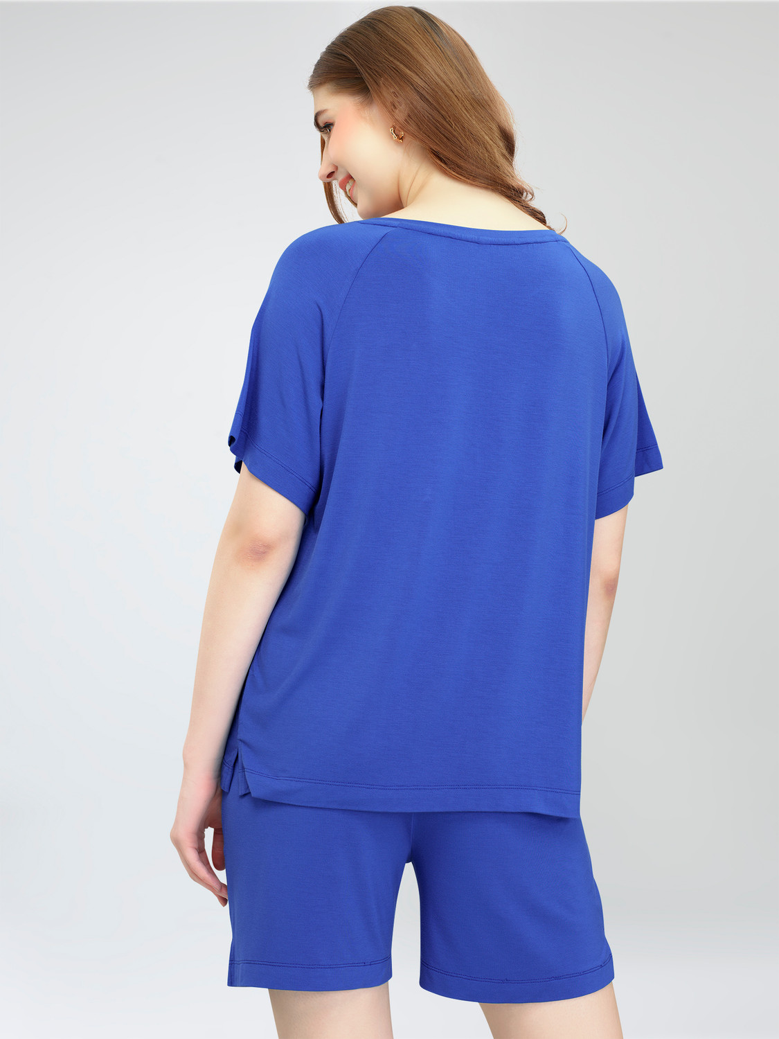 Image of ZEYO Women Solid Blue Top & Shorts Set