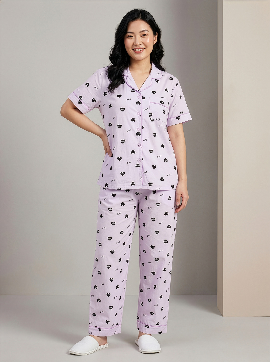 Image of Lugo Women Printed Purple Night Suit Set