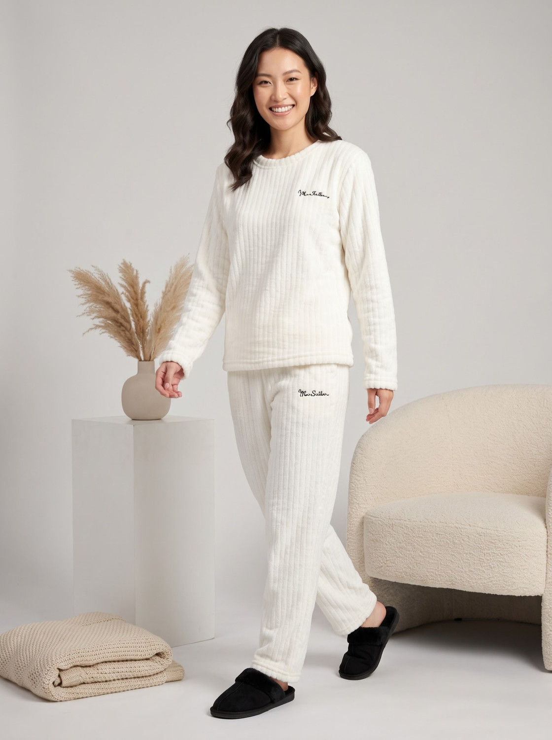 Image of Lugo Women Self Design White Night Suit Set