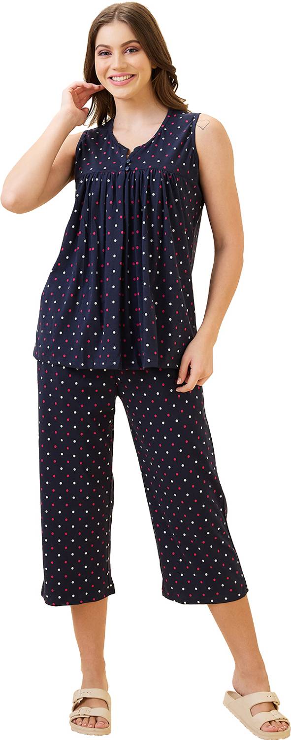 AV2 Women Polka Print Blue Top & Capri Set