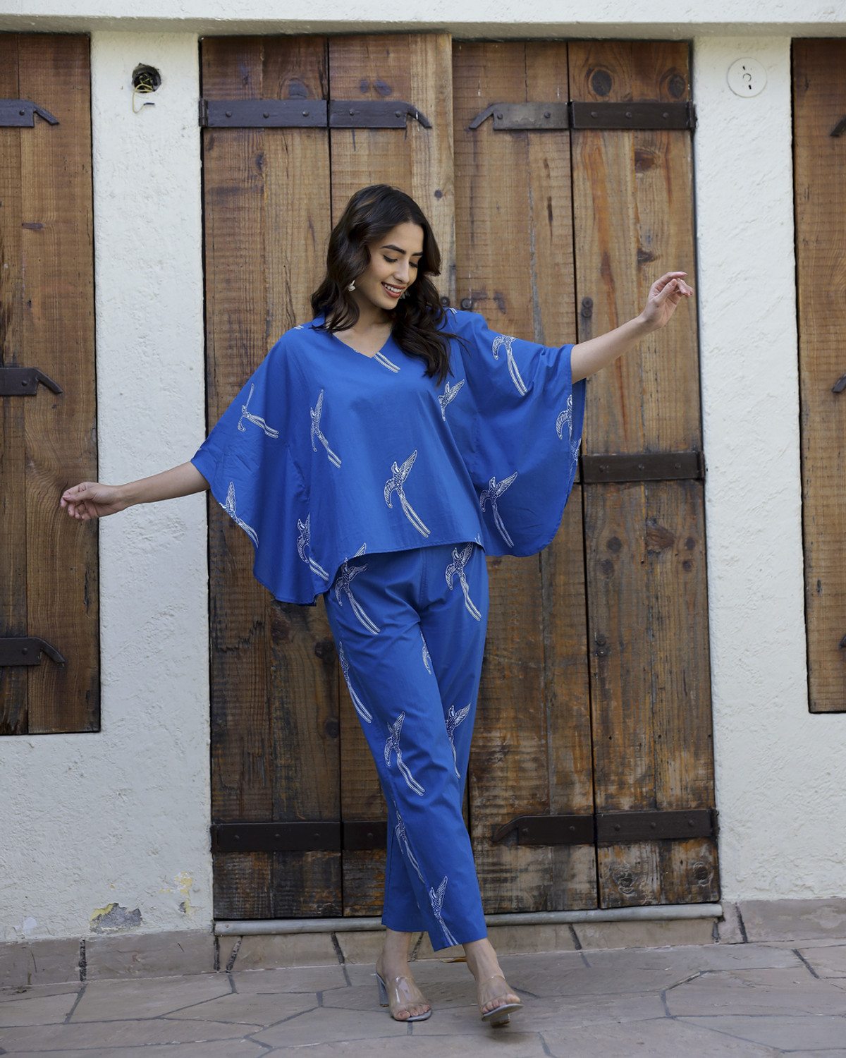 Image of Sanskrutihomes Women Conversational Blue Night Suit Set