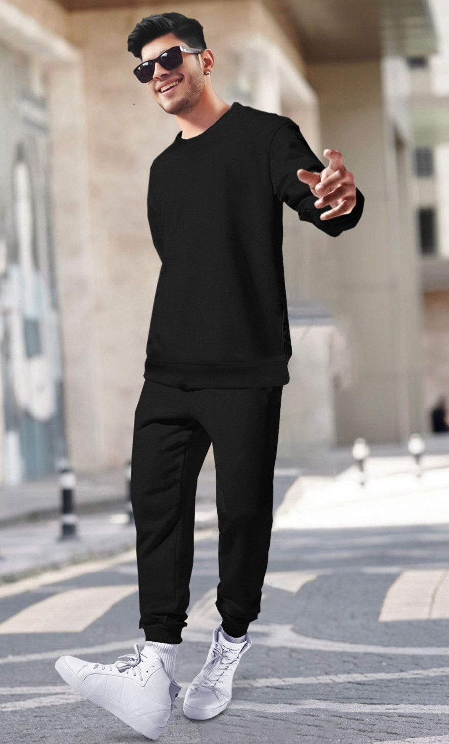 Image of BLIVE Men Solid Black Night Suit Set