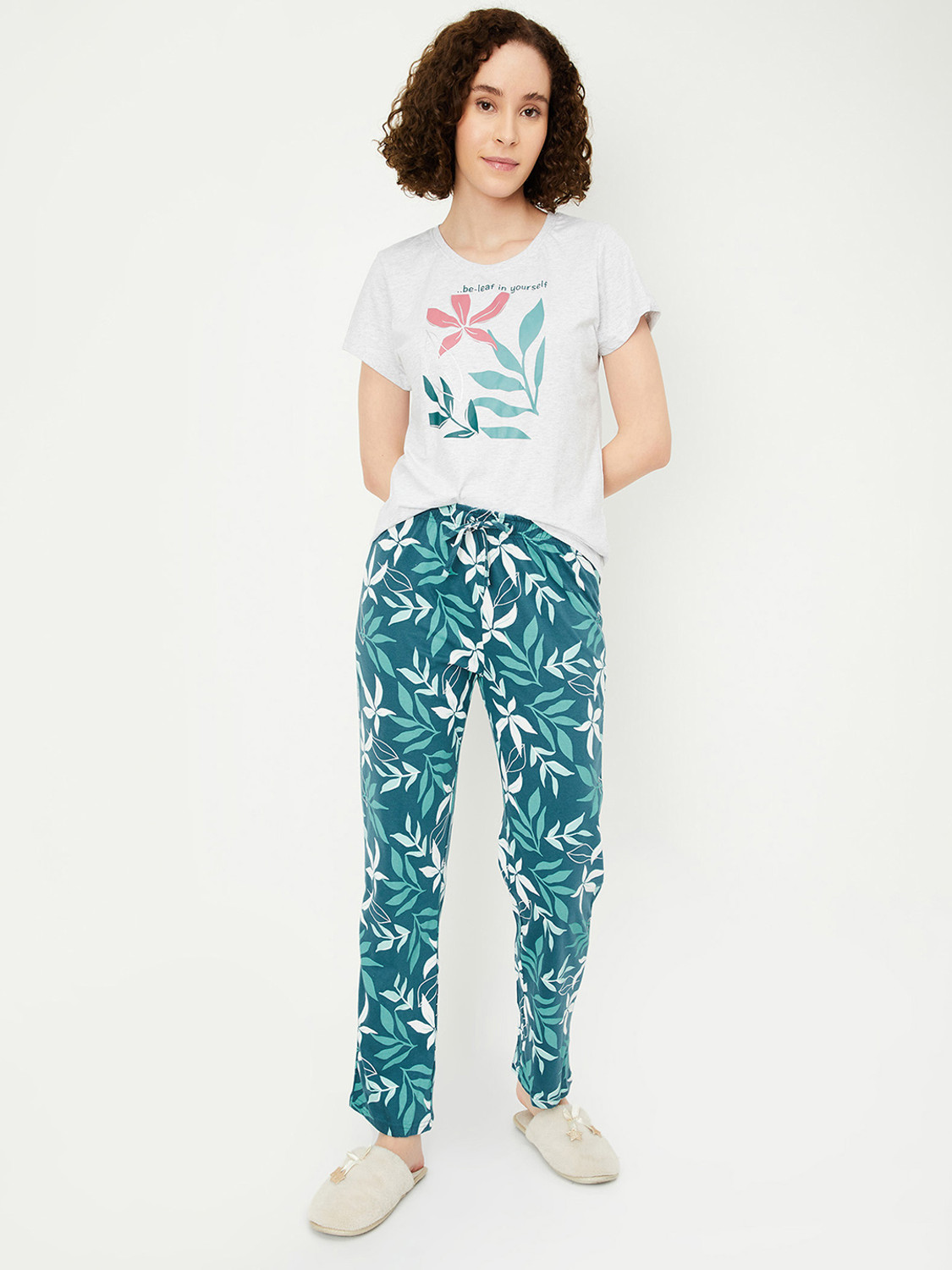 Image of MAX Women Printed Blue, White Night Suit Set