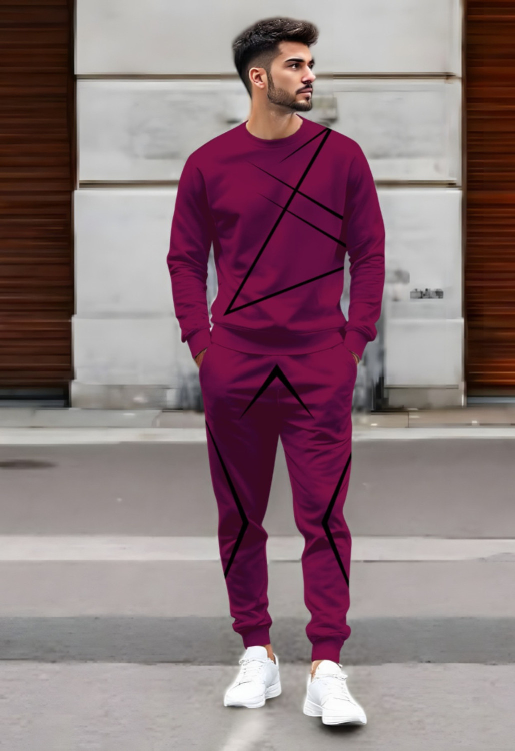 Image of Triptee Men Abstract Maroon Night Suit Set