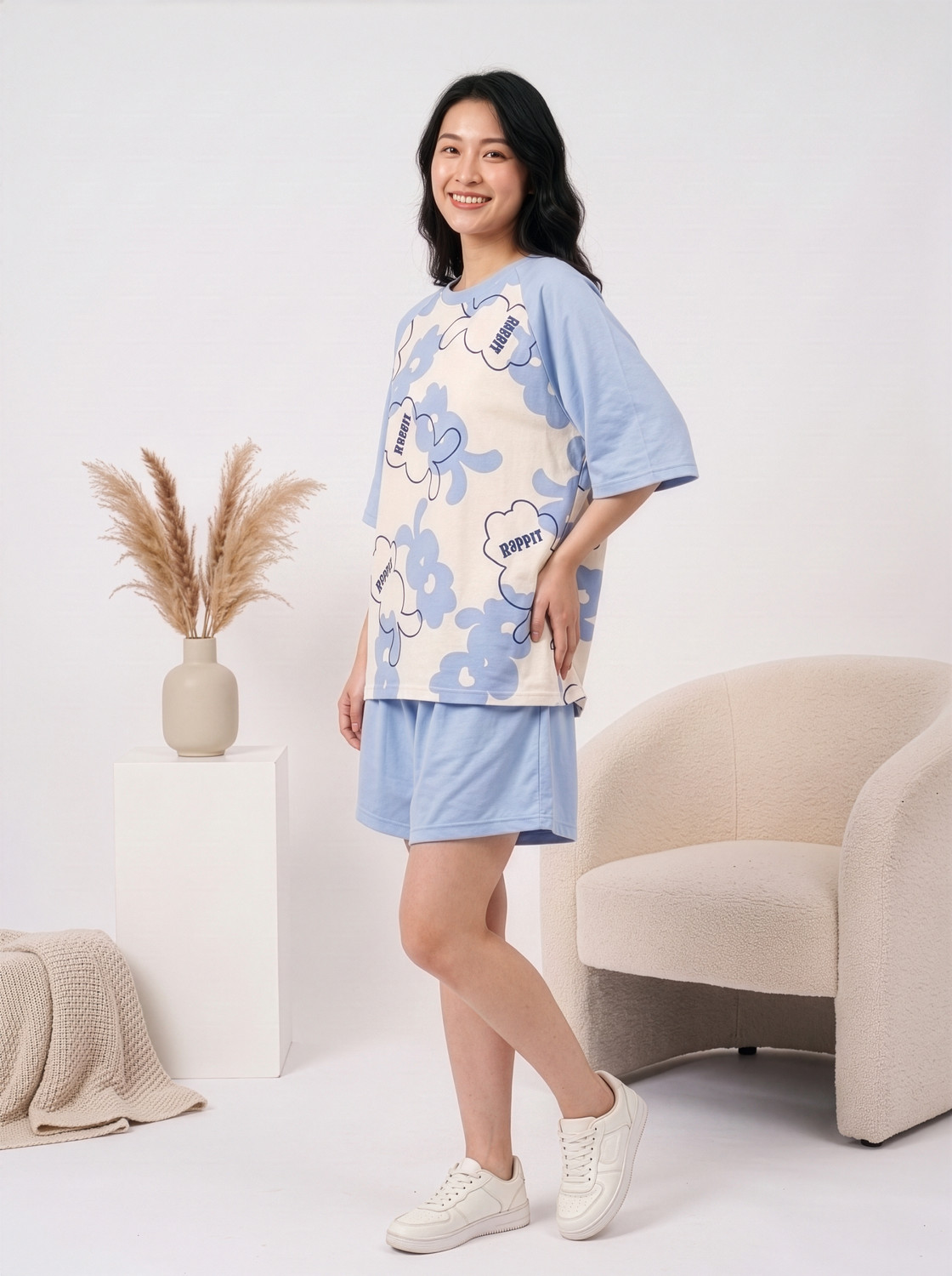 Image of Lugo Women Printed Blue Top & Shorts Set