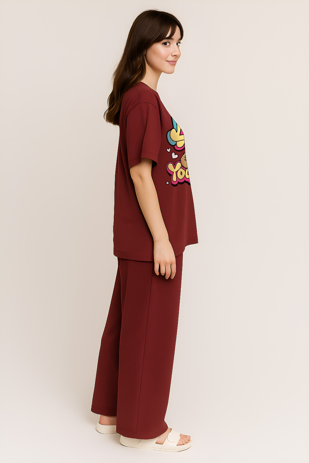 Image of Shonisha Women Graphic Print Maroon Top & Pyjama Set
