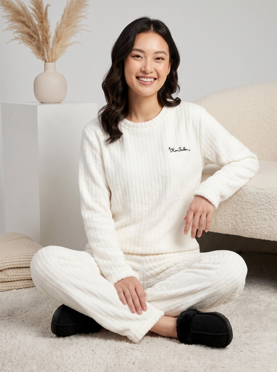 Image of Lugo Women Self Design White Night Suit Set