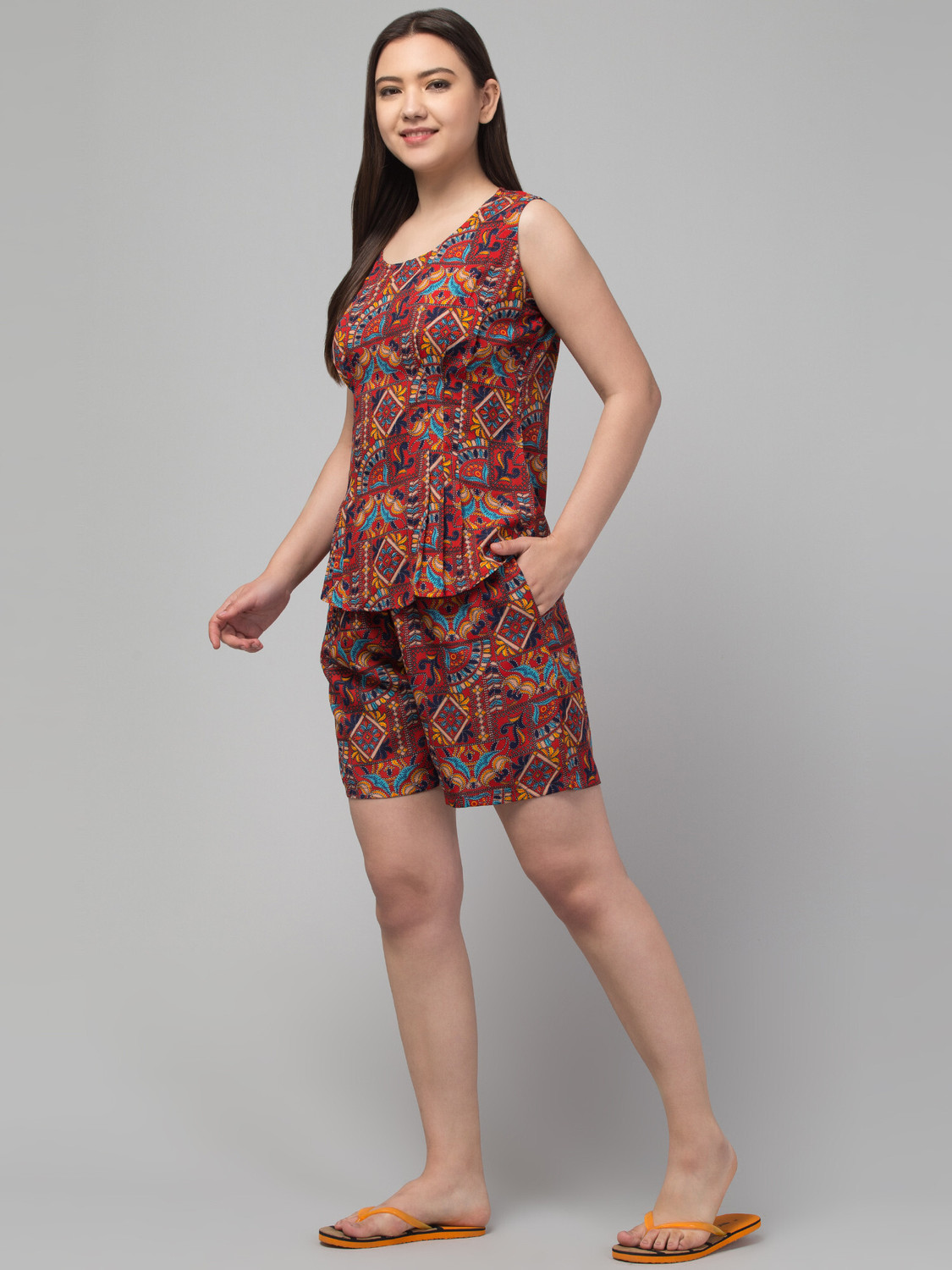 Image of winstenhet Women Printed Multicolor Top & Shorts Set
