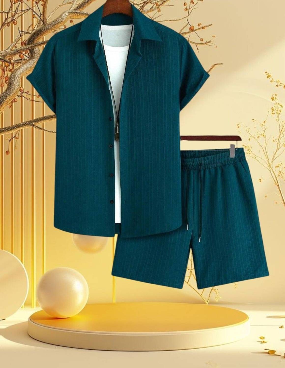 7starenterprise7 Men Solid Dark Blue Night Suit Set
