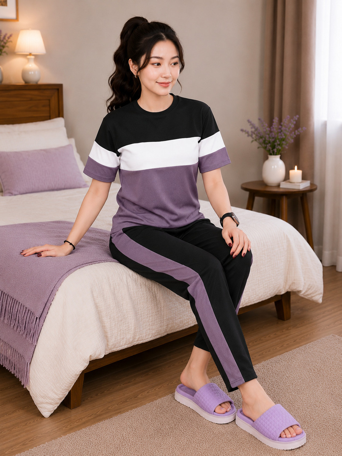 Image of SAKARMAA Women Colorblock Multicolor Top & Pyjama Set