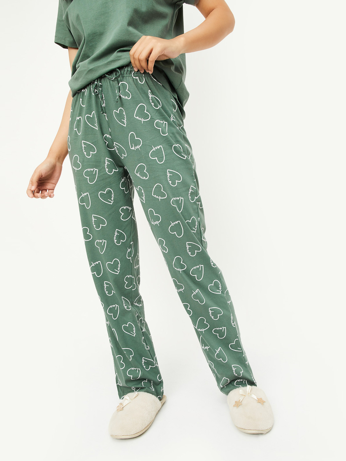 Image of MAX Women Printed Green Top & Pyjama Set