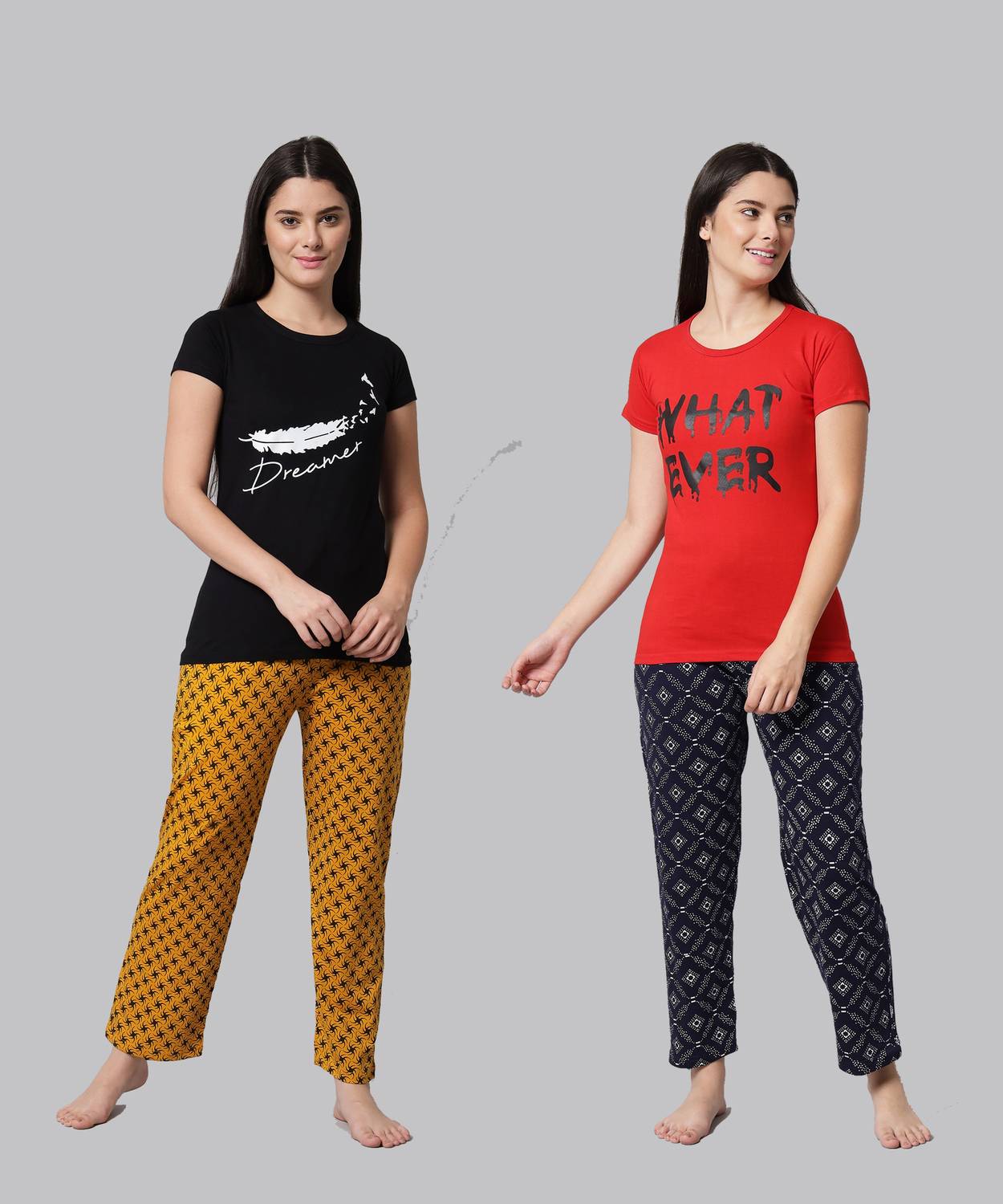 ANIXA Women Printed Multicolor Top & Pyjama Set