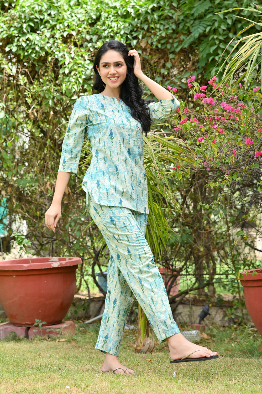 Image of Miss Rekha Women Printed Light Blue Night Suit Set