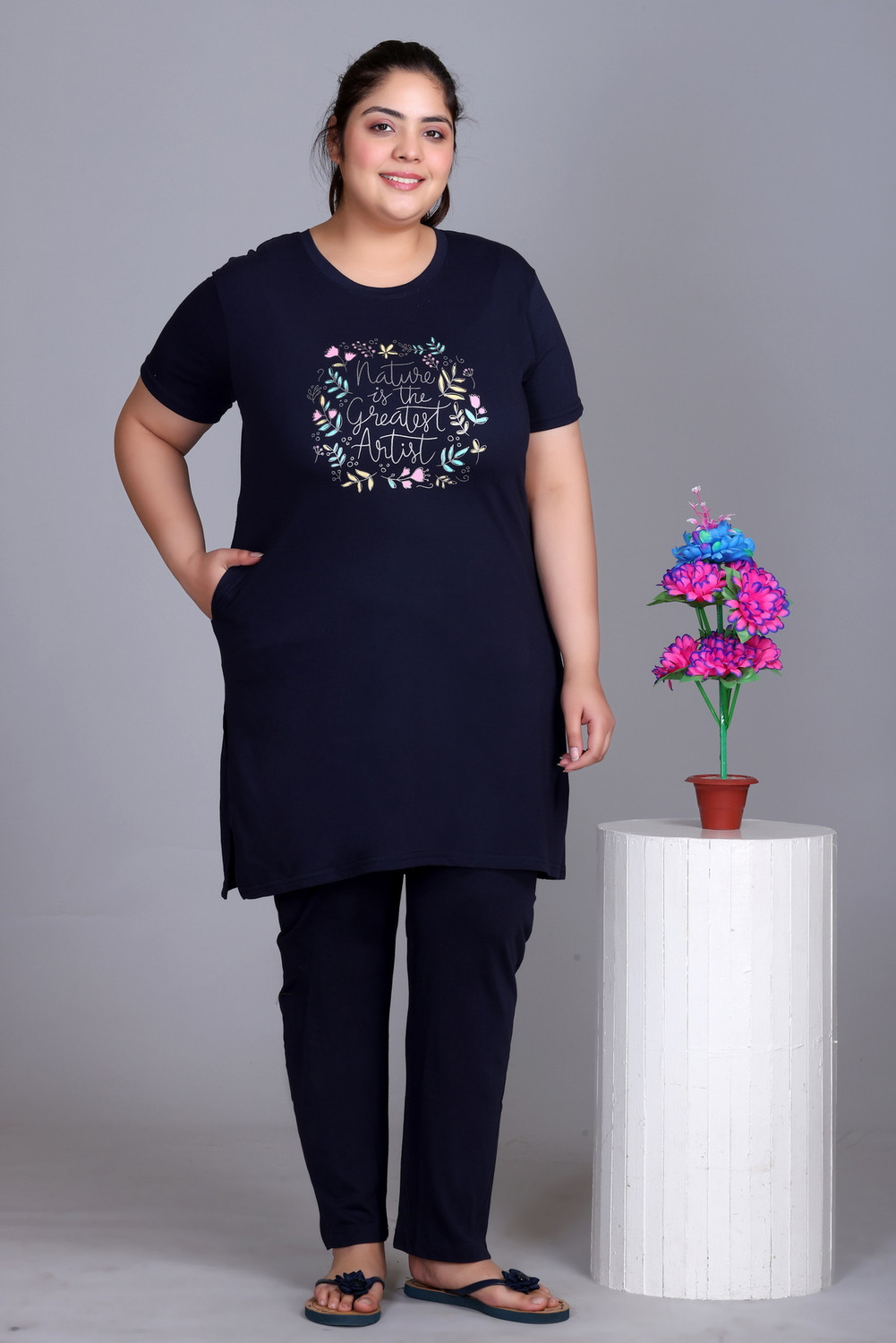 Image of IN Love Women Printed Blue Night Suit Set