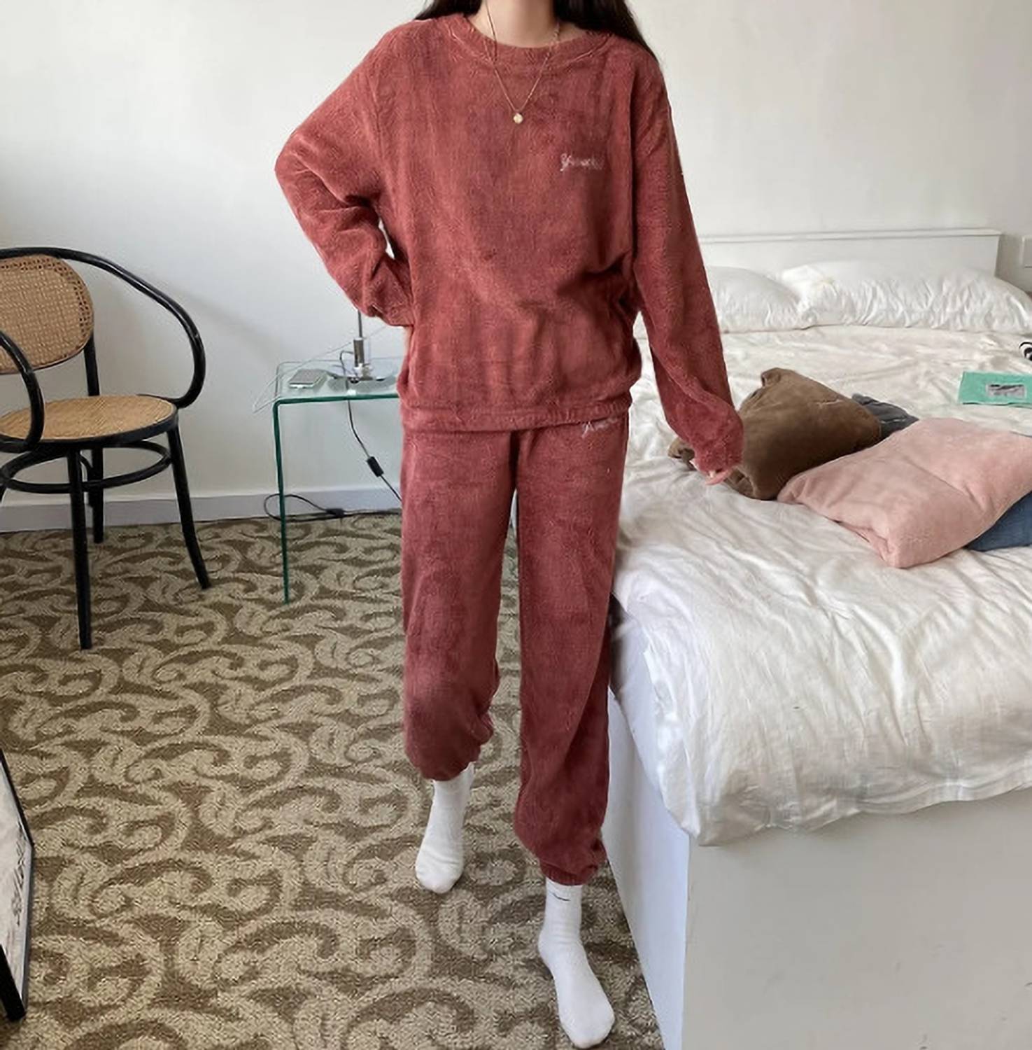 BLUELOCK Women Solid Red, Red Night Suit Set