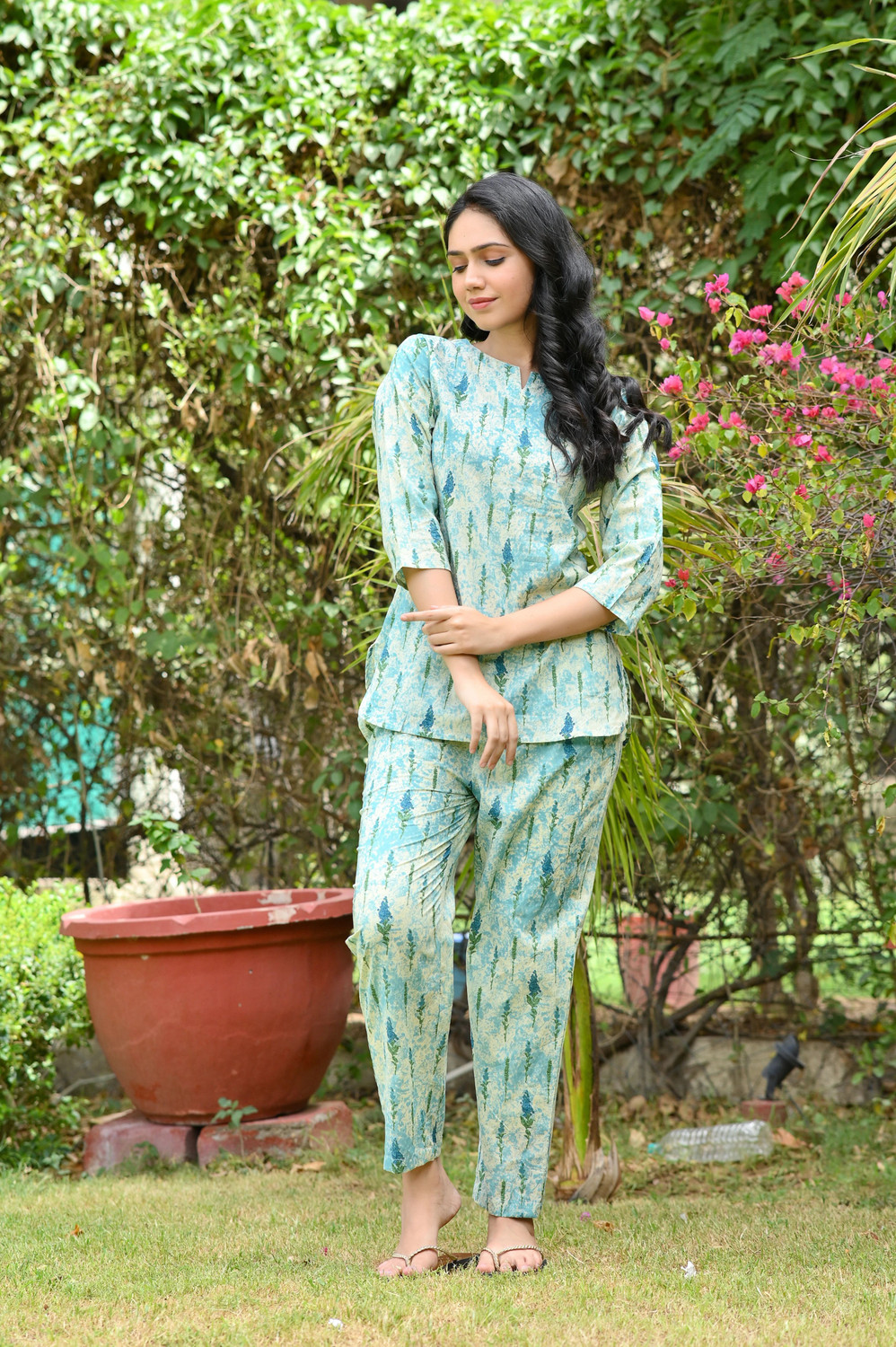 Image of Miss Rekha Women Printed Light Blue Night Suit Set