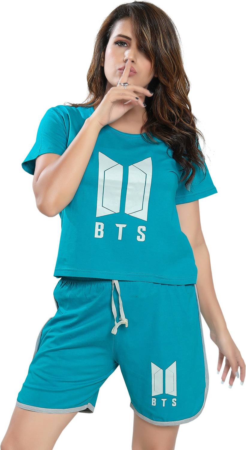 BAILEY SELLS Women Printed Blue Top & Shorts Set