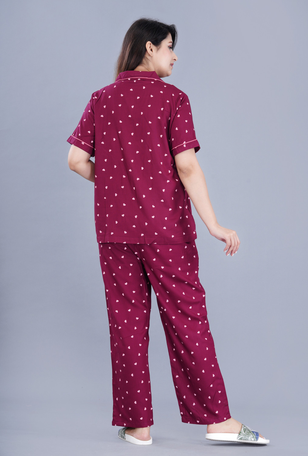 Image of MintMarie Women Printed Maroon Shirt & Pyjama set