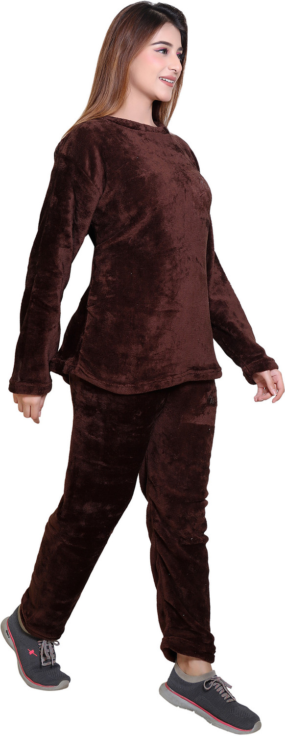 Image of RG BY SS CLOTHING Women Solid Brown Top & Pyjama Set