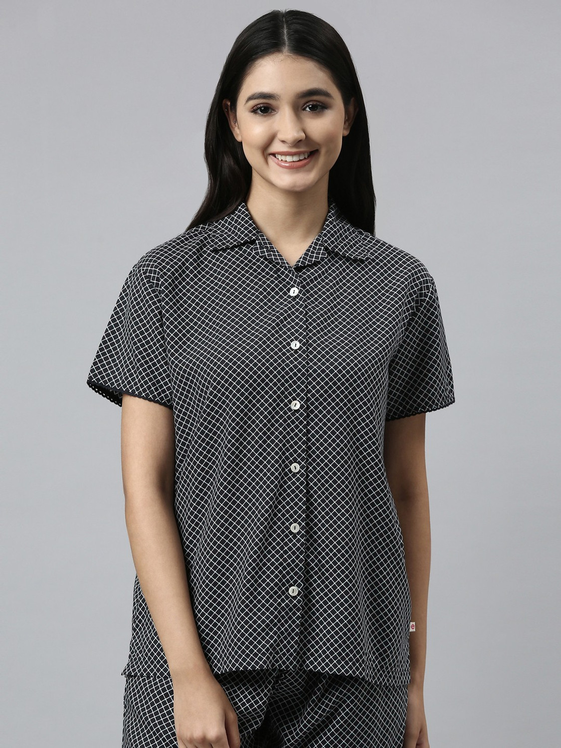 Image of Enamor Women Printed Black Shirt & Pyjama set