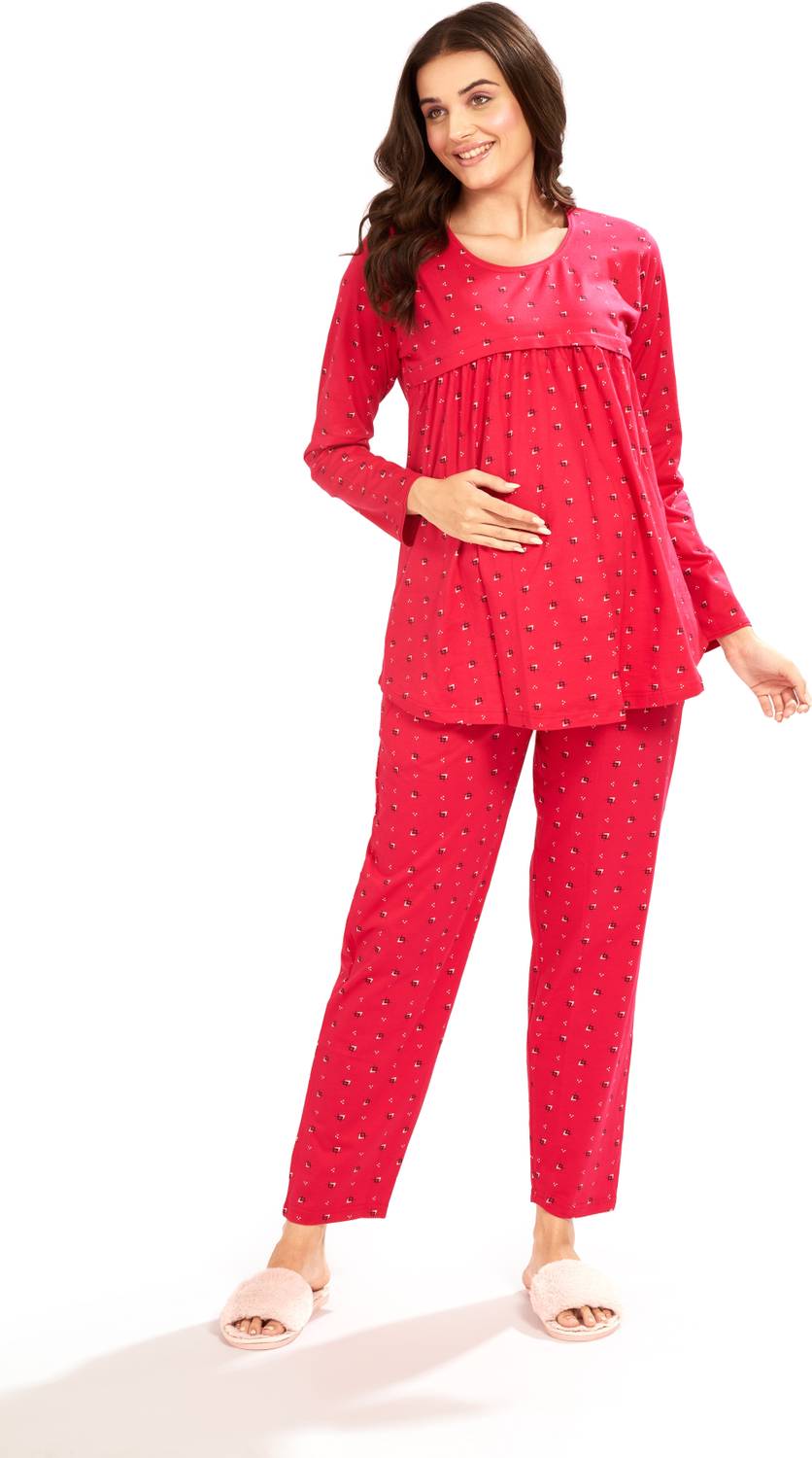 AV2 Women Printed Red Top & Pyjama Set