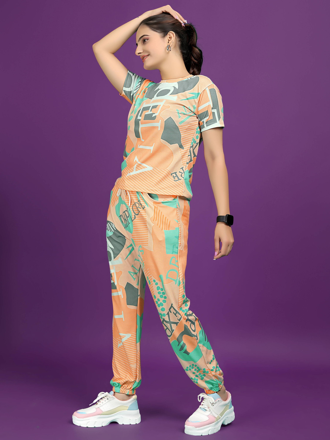 Image of METRONAUT Women Printed, Self Design Multicolor Top & Pyjama Set