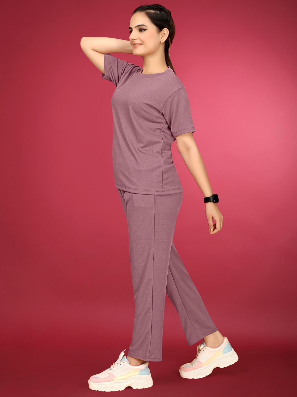 Image of SAKARMAA Women Solid Pink Top & Pyjama Set