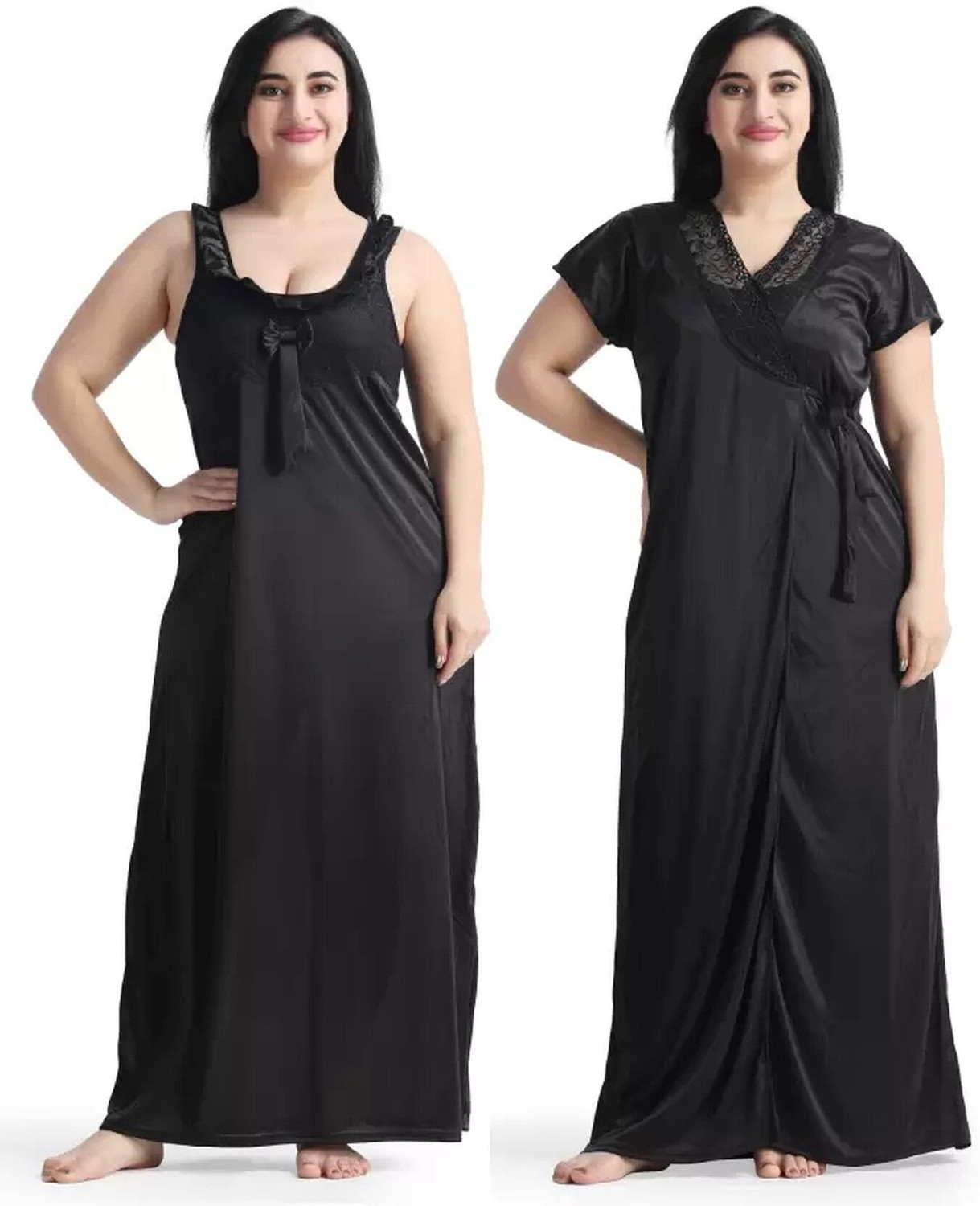 Image of FusionVilla Women Self Design Black Night Suit Set