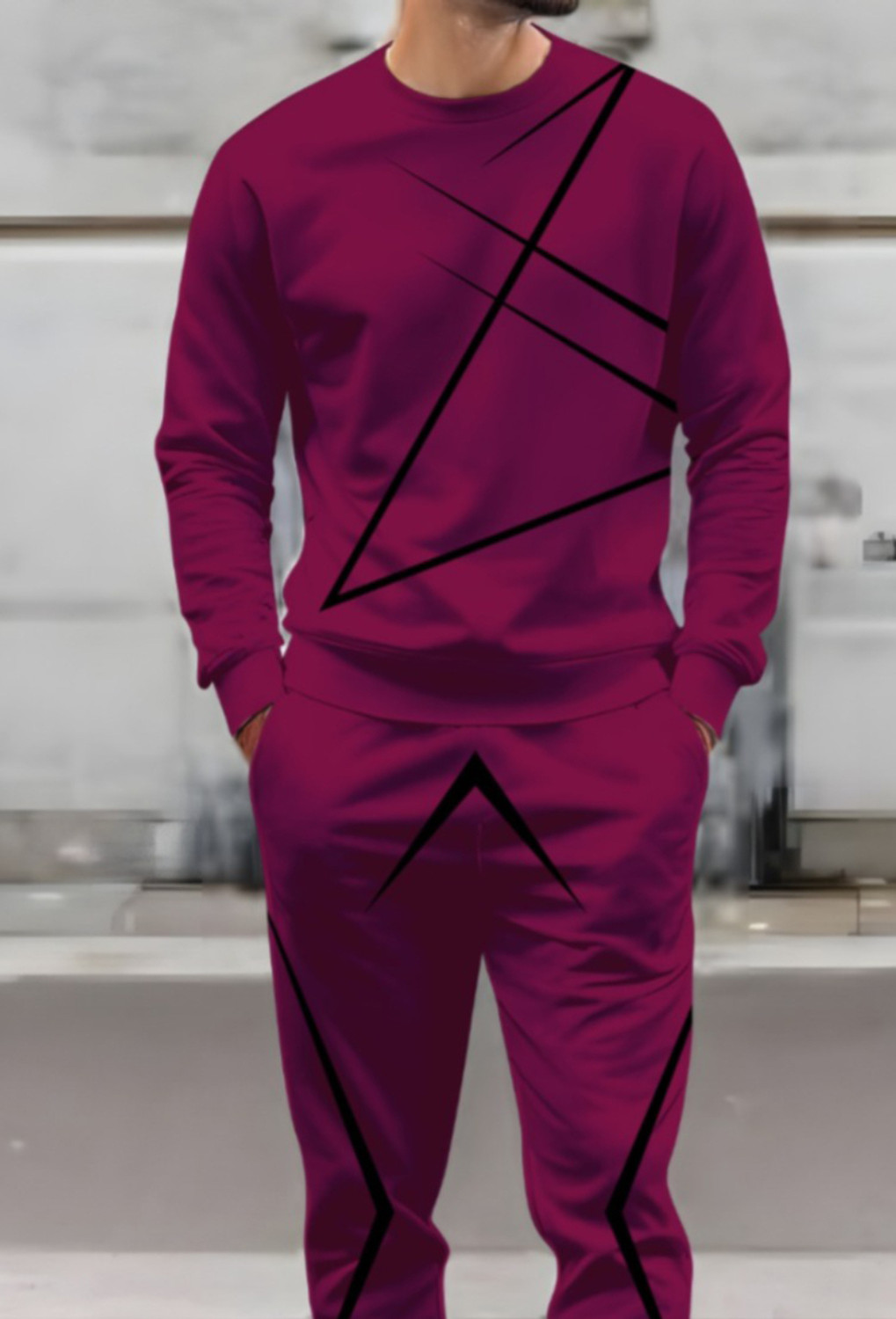 Image of Triptee Men Abstract Maroon Night Suit Set