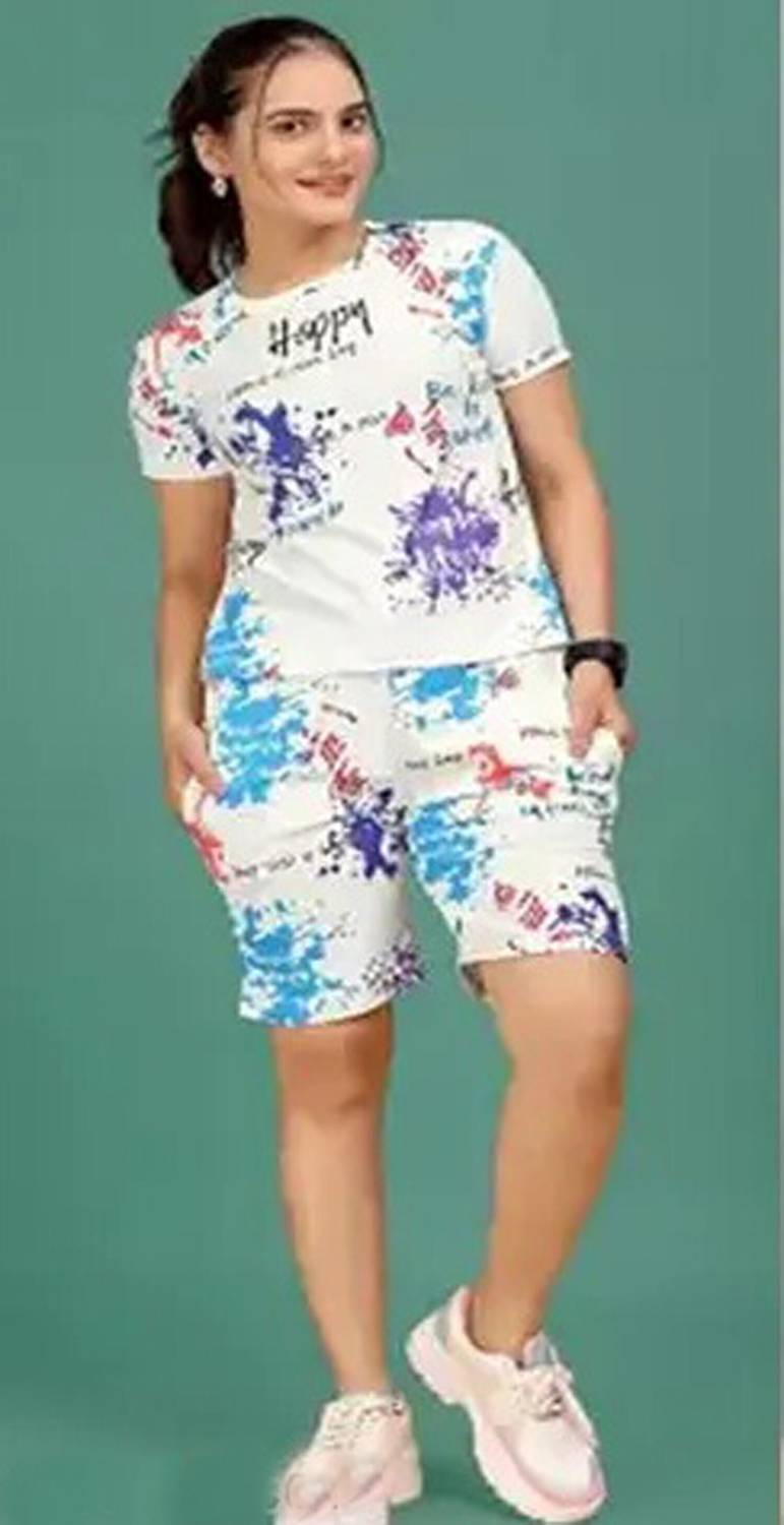 ATXP Women Printed White Top & Shorts Set