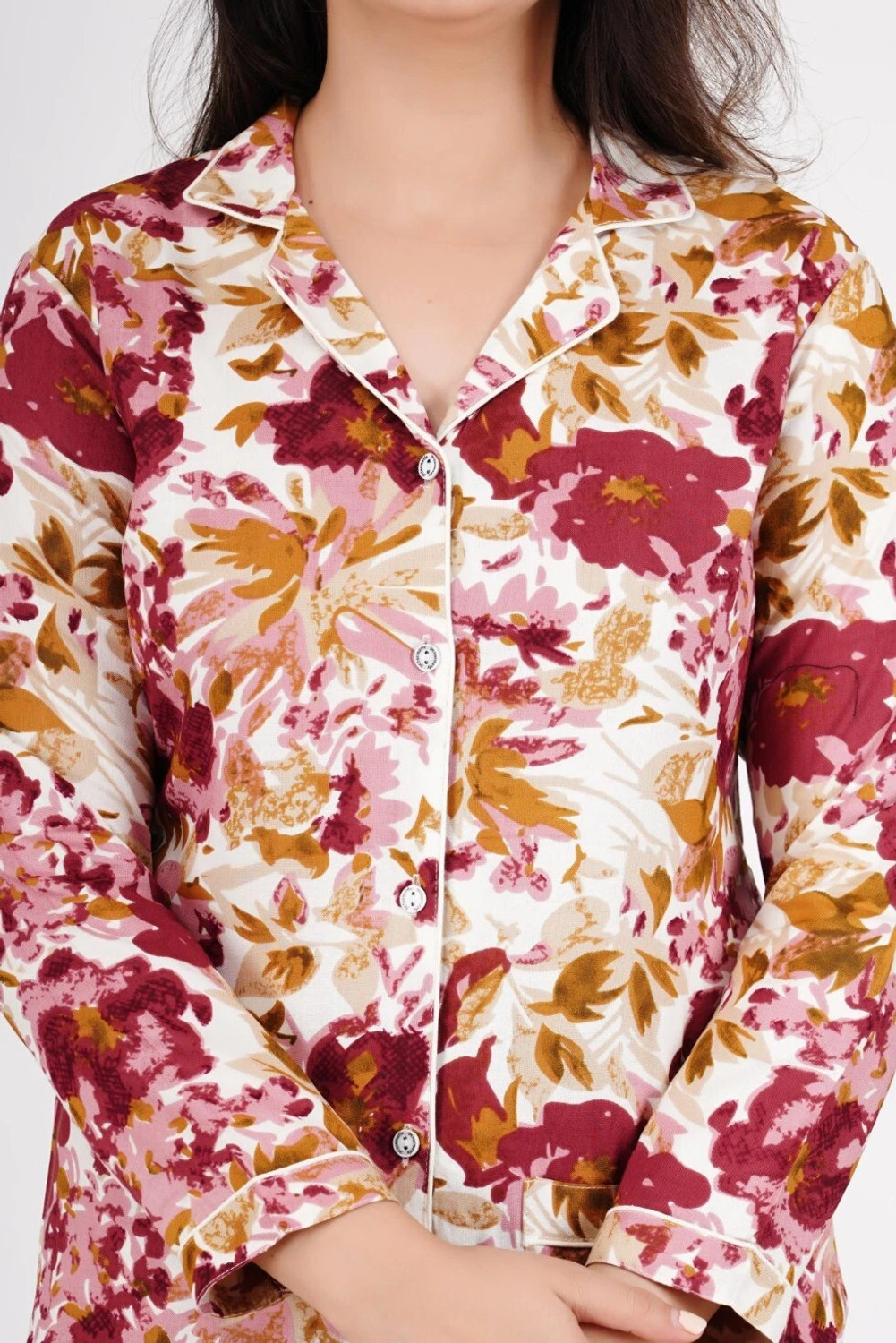 Image of MintMarie Women Floral Print Purple, White Night Suit Set