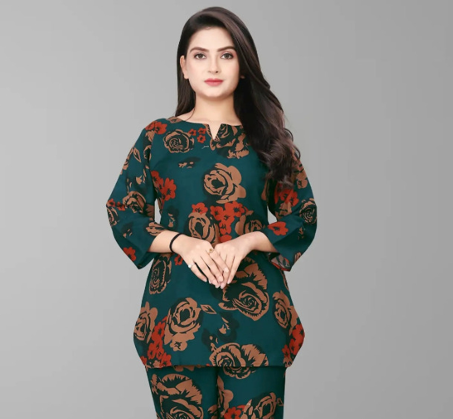 Image of CABT Women Printed Dark Green Top & Pyjama Set