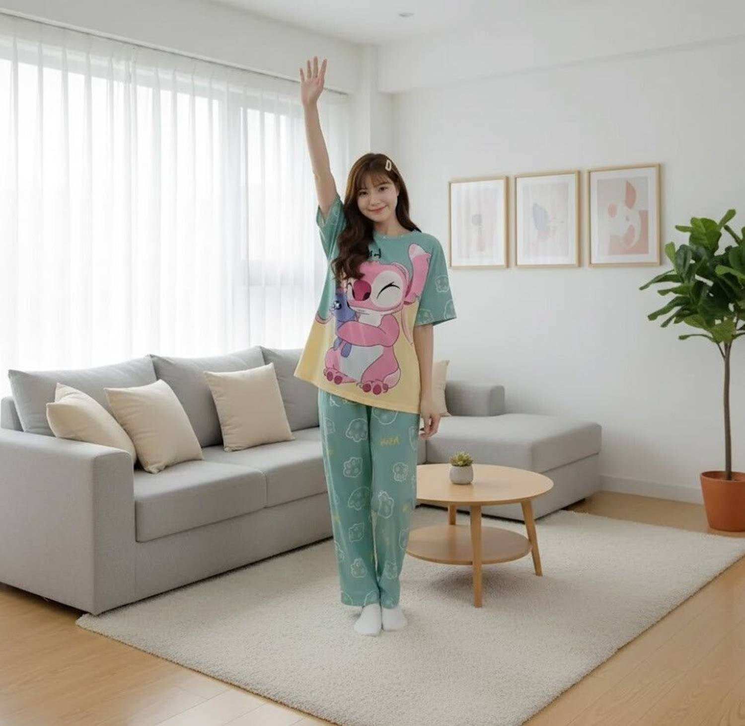 BlackBasket Women Characters, Printed Green Top & Pyjama Set