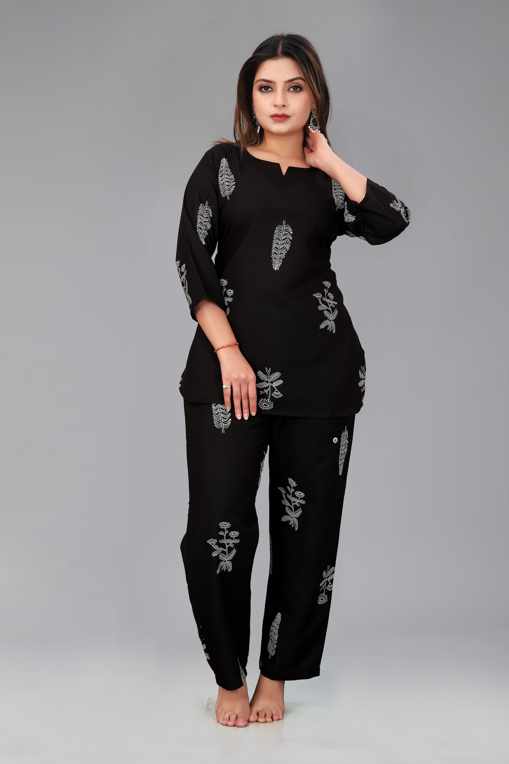 Image of Biyoko Women Printed Black Night Suit Set