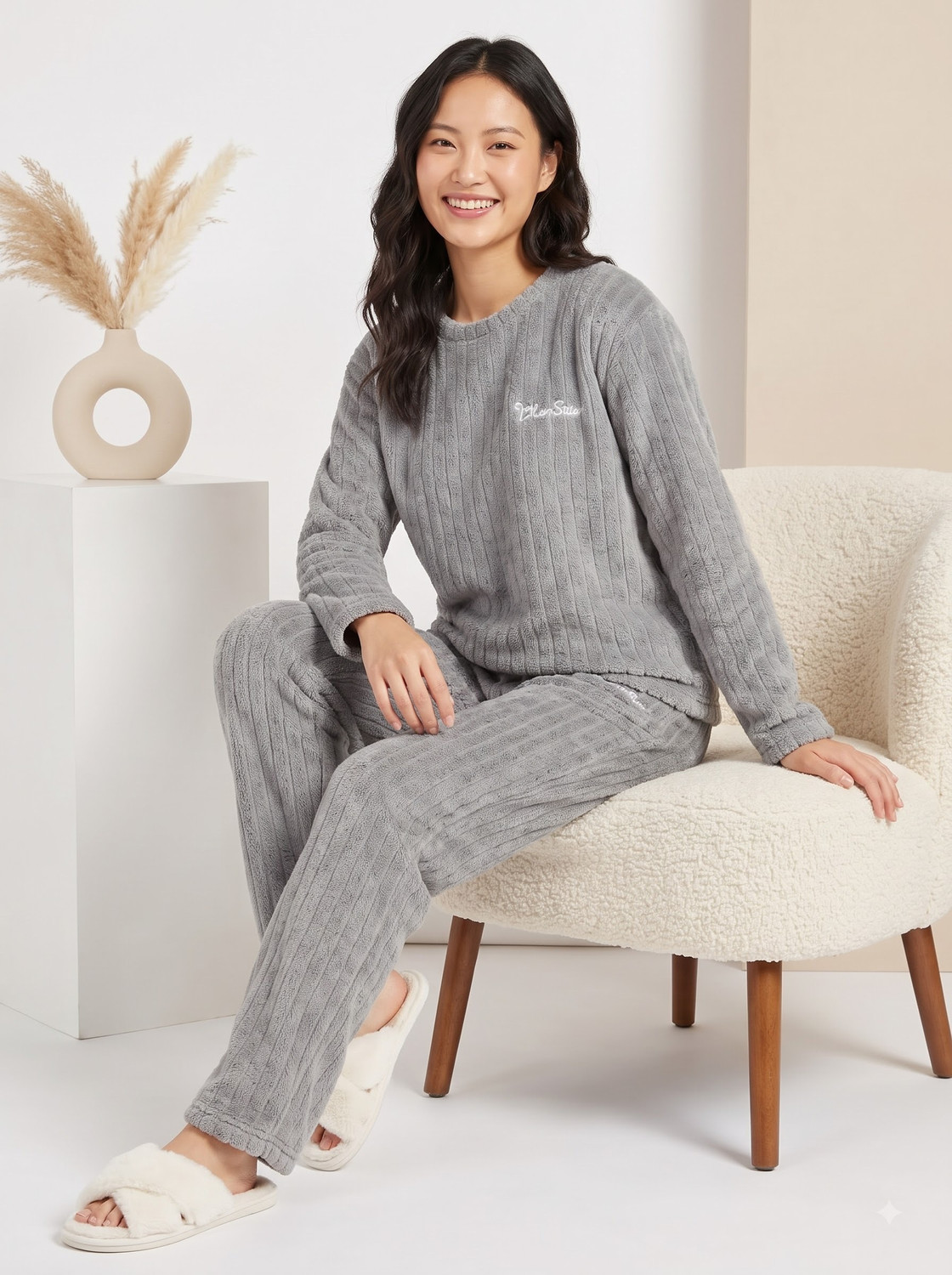 Image of Lugo Women Self Design Grey Night Suit Set