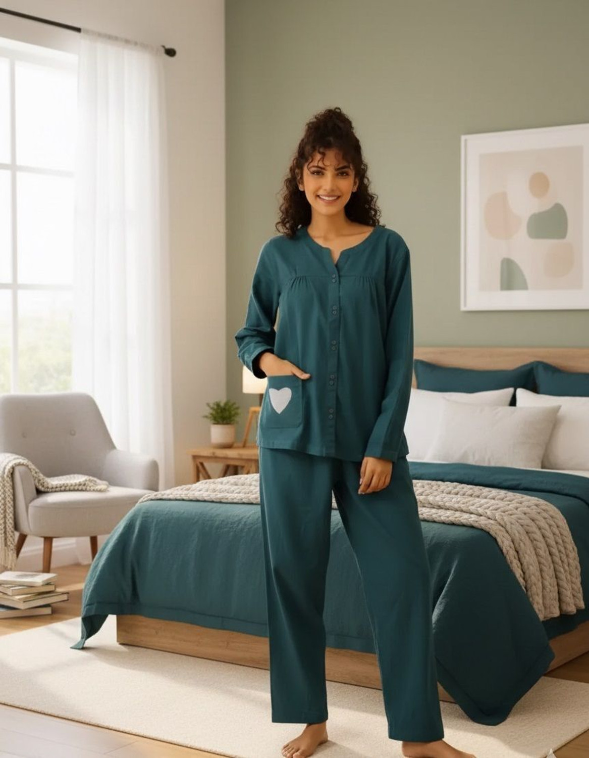 SATLOK FASHION Women Solid Blue Top & Pyjama Set