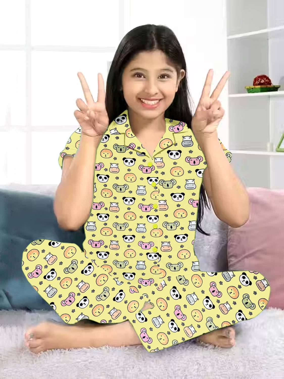 AATWANIS Girls Printed Yellow Shirt & Pyjama set