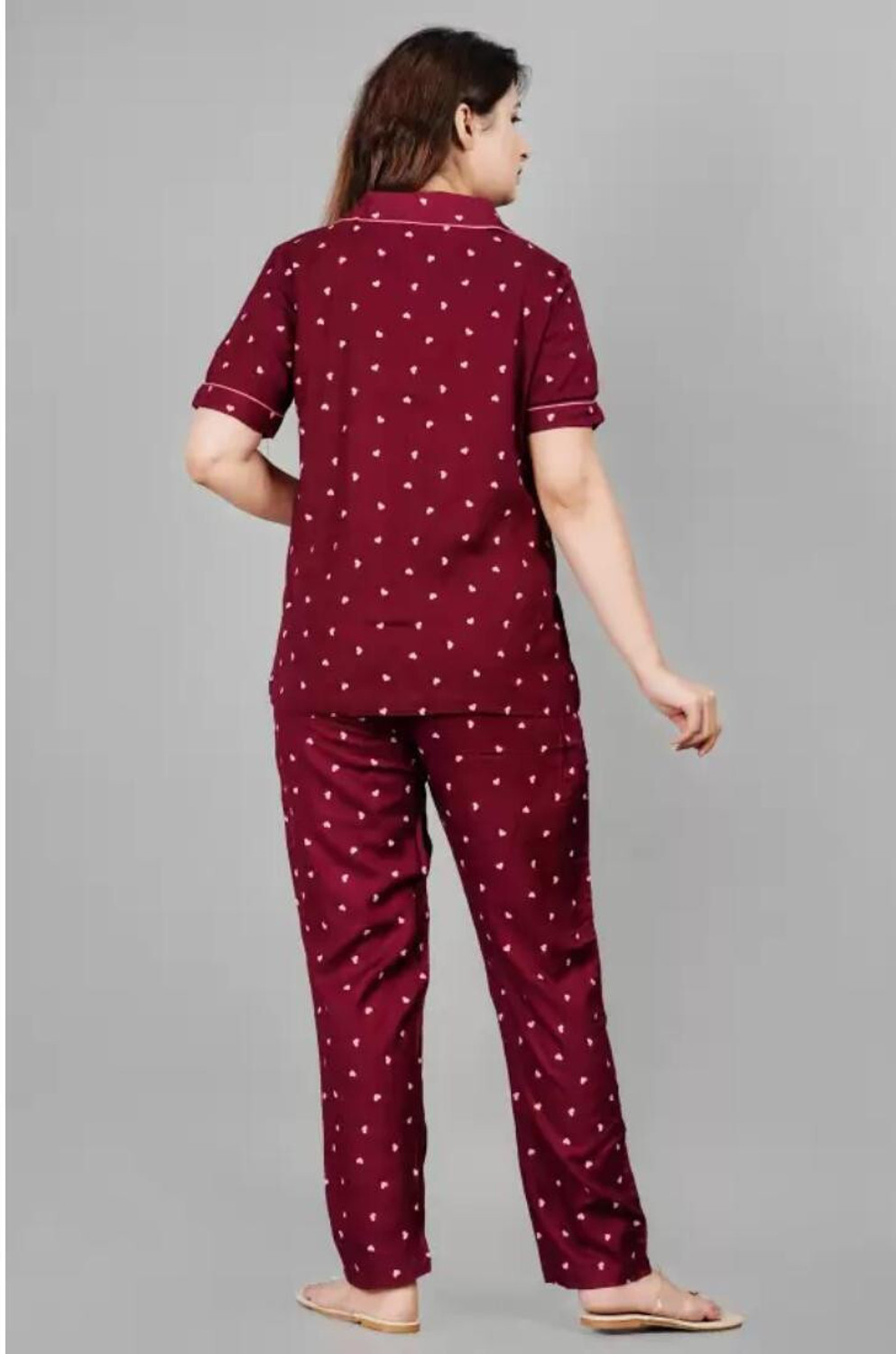 Image of Gothada feb Women Printed Maroon Night Suit Set