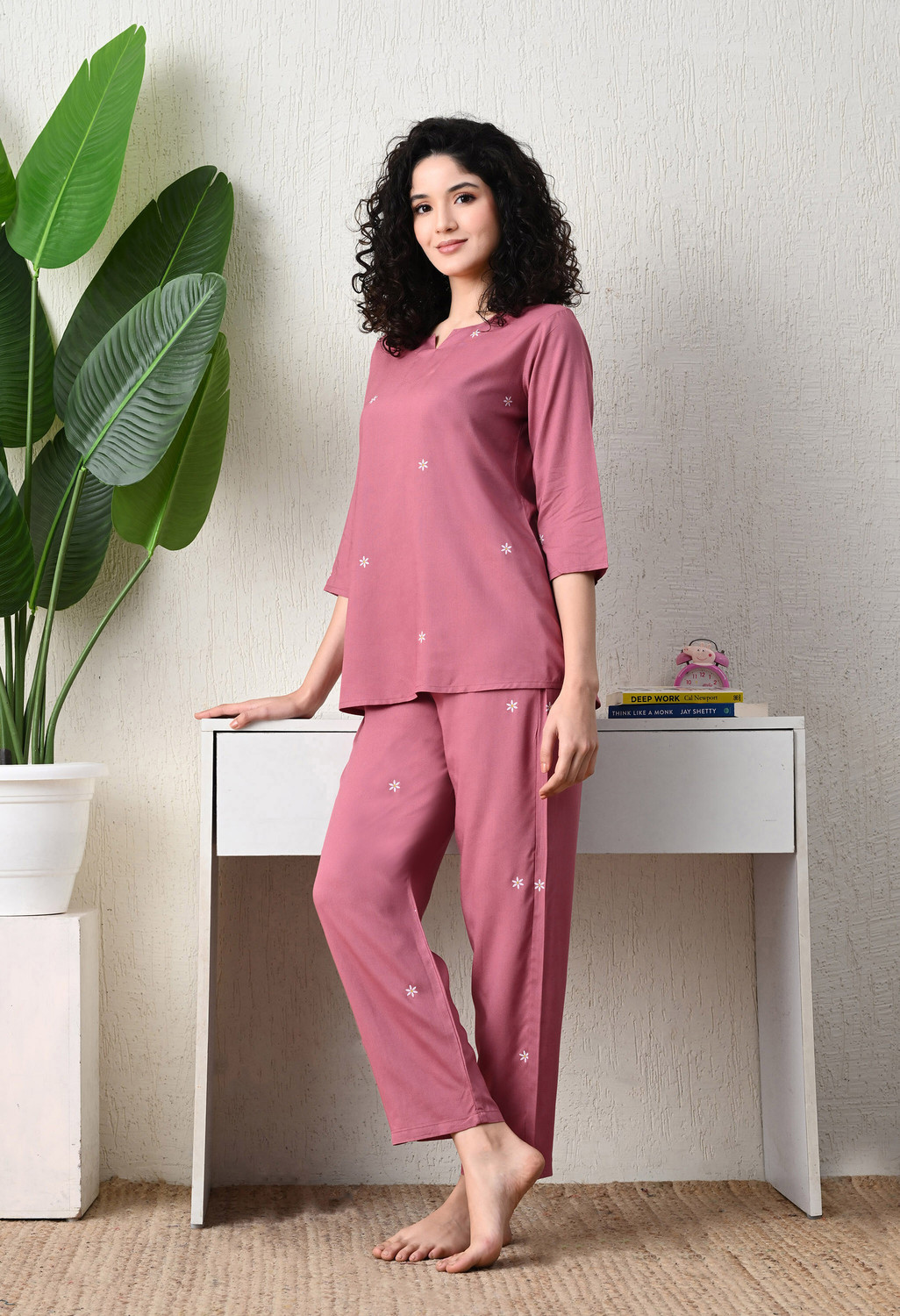Image of DreamBe Women Solid Pink Night Suit Set
