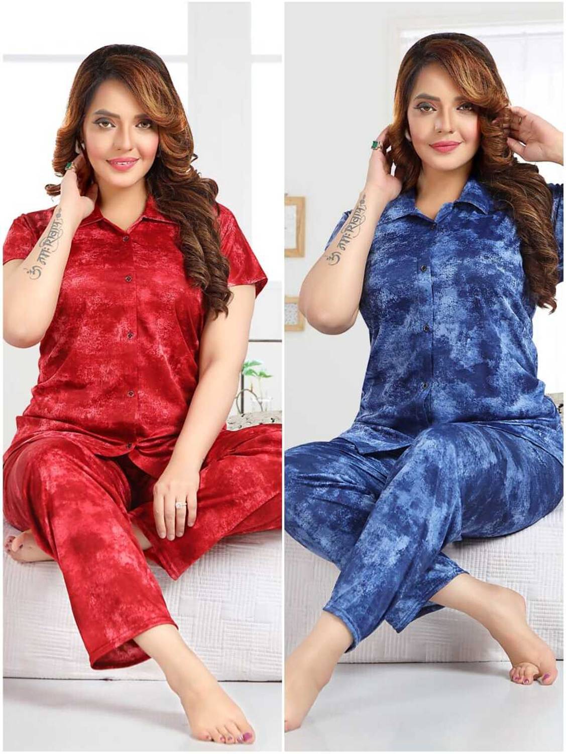 capasino Women Printed Black Shirt & Pyjama set