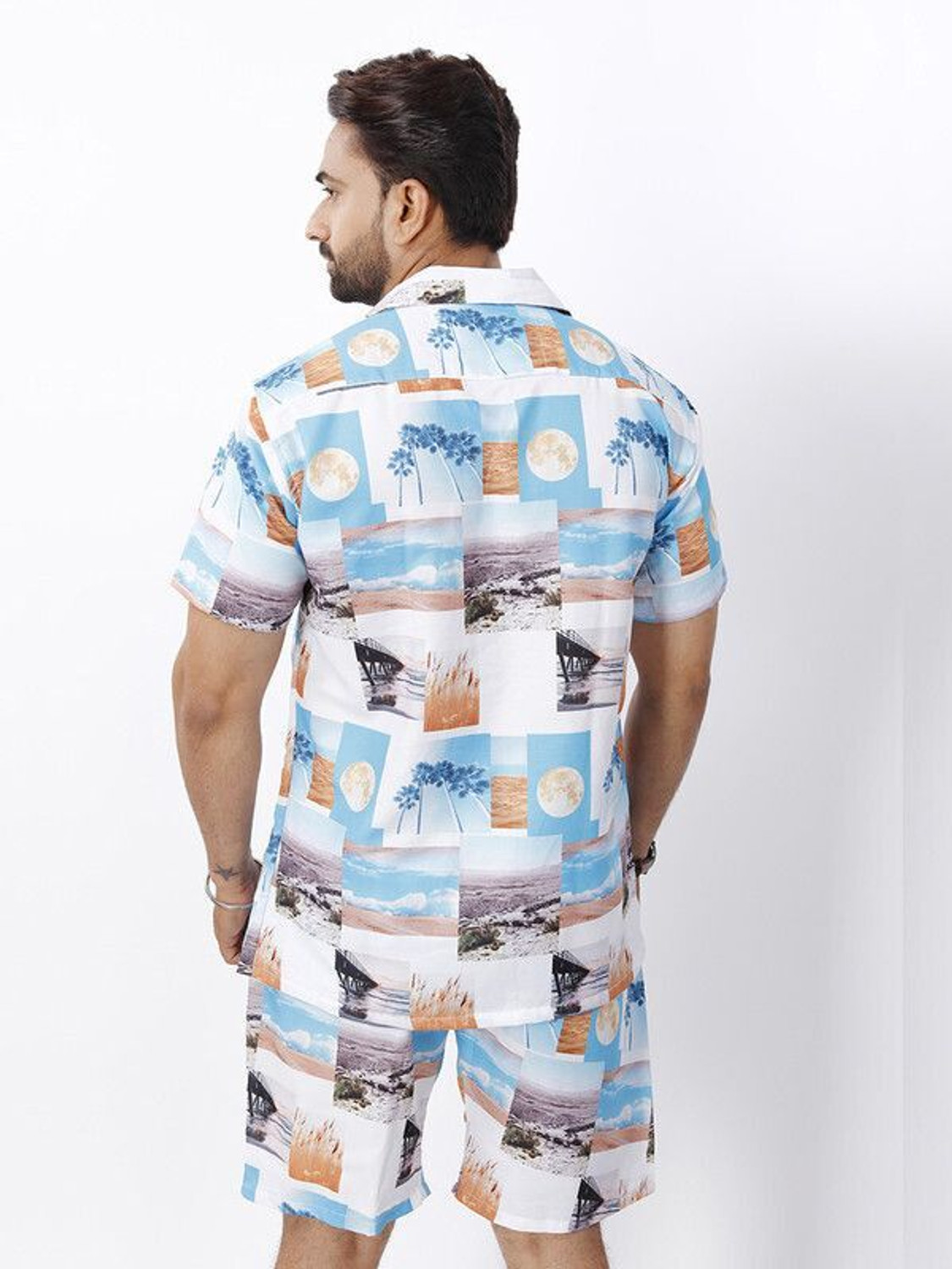 Image of CHEAPSHIRTS Men Printed Light Blue Night Suit Set