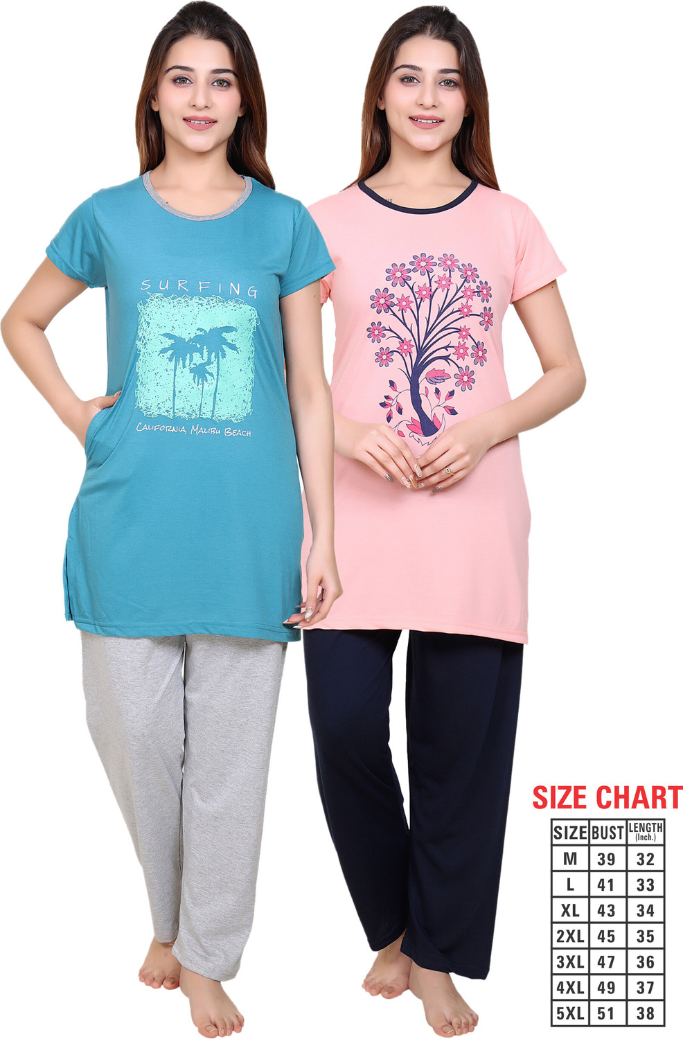Image of DG Divine Women Printed Multicolor Night Suit Set