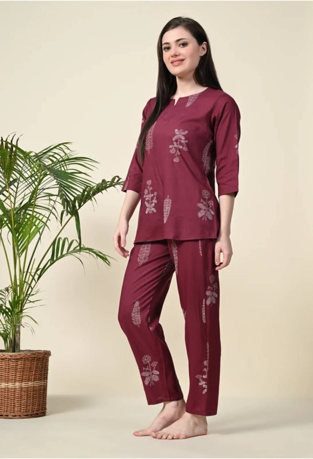 Nishwear Women Floral Print Multicolor Top & Pyjama Set - Image 3
