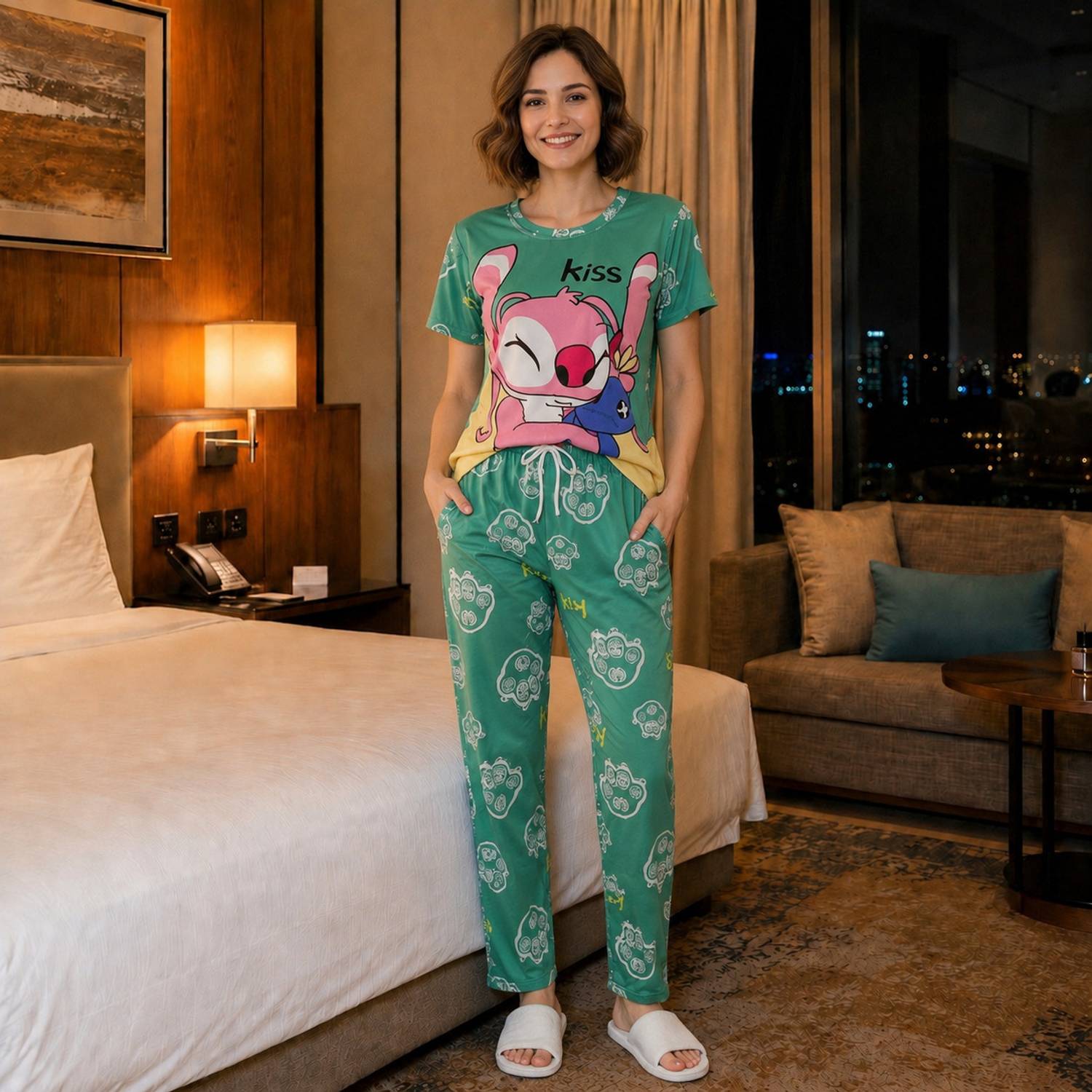 BlackBasket Women Animal Print Green Top & Pyjama Set