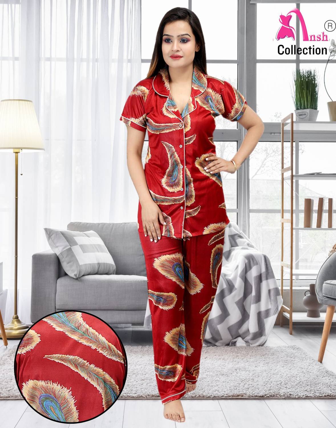 Orchid collection Women Printed Black Night Suit Set