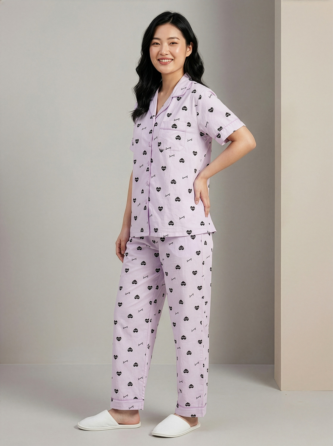 Image of Lugo Women Printed Purple Night Suit Set