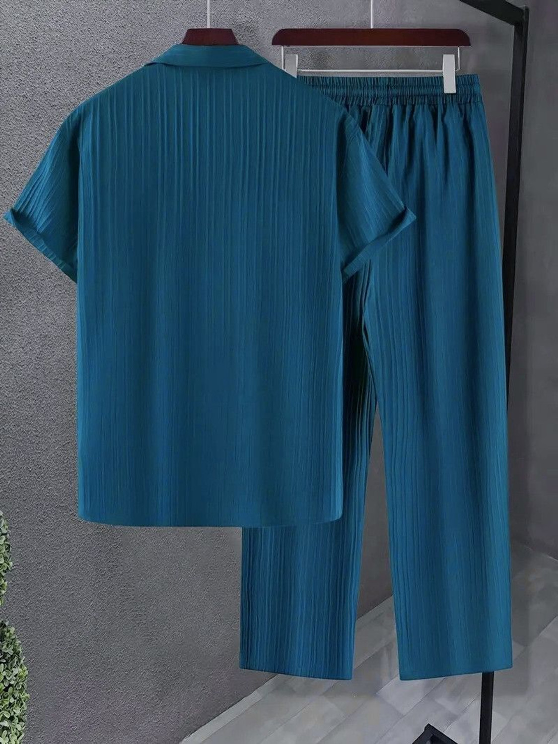 Image of HARI TRENDZ CLOTHING Men Self Design Blue Night Suit Set