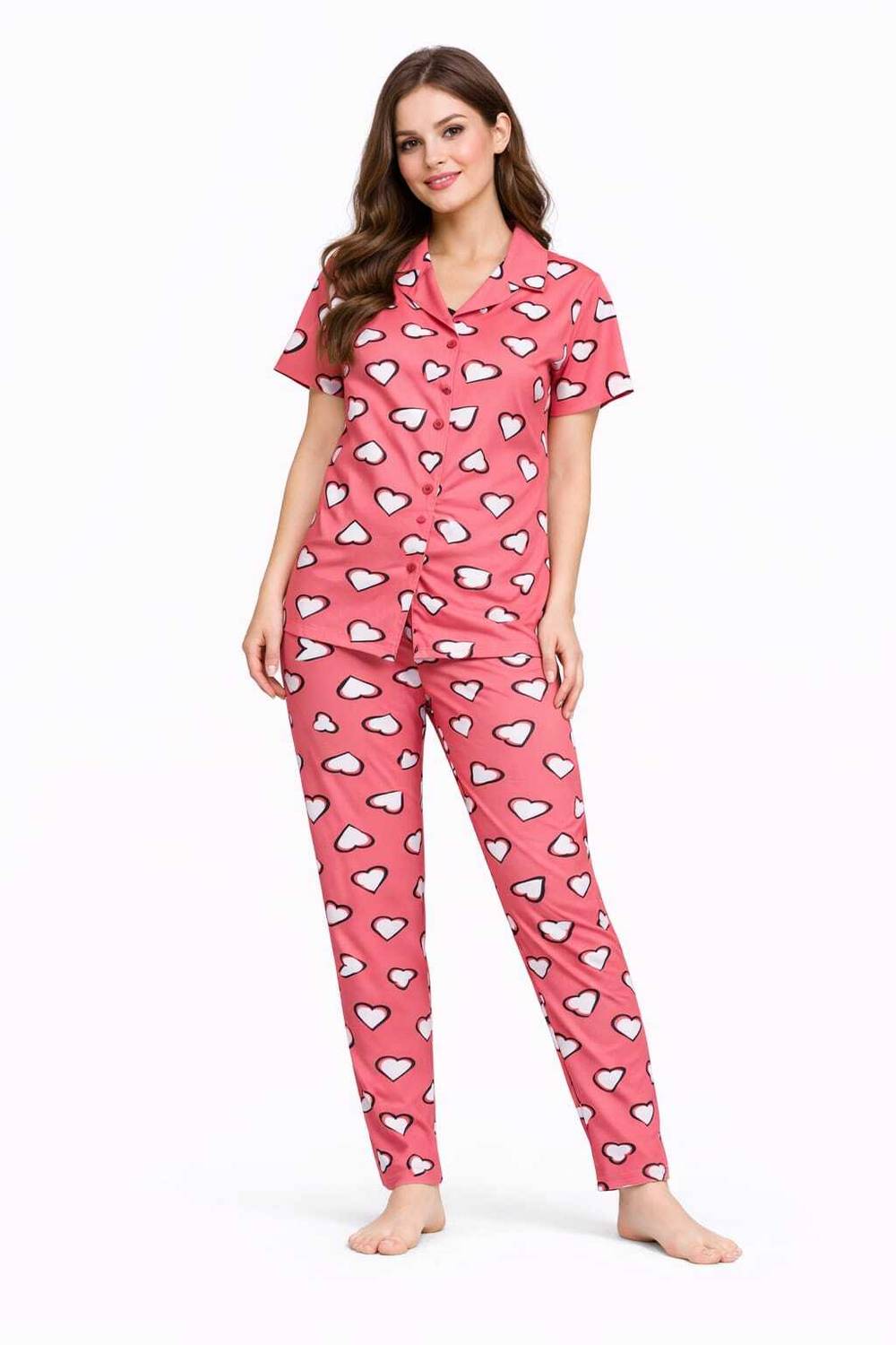 AATWANIS Women Printed Pink Shirt & Pyjama set