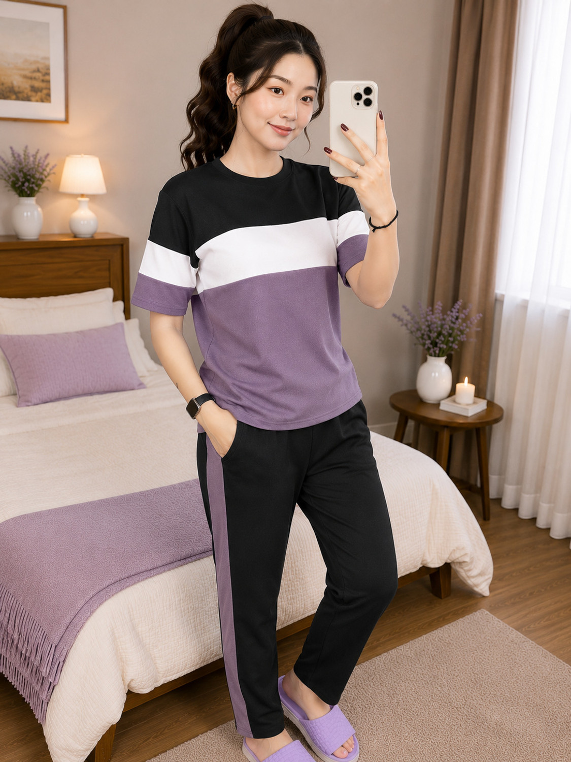 Image of SAKARMAA Women Colorblock Multicolor Top & Pyjama Set