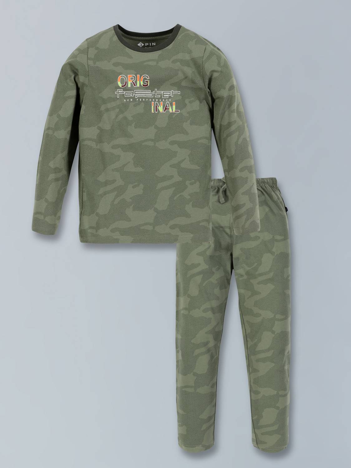 3PIN Boys Printed Green Night Suit Set